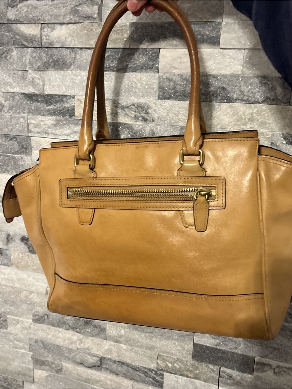 Classic Tan Leather coach Tote Handbag - Women's Carryall